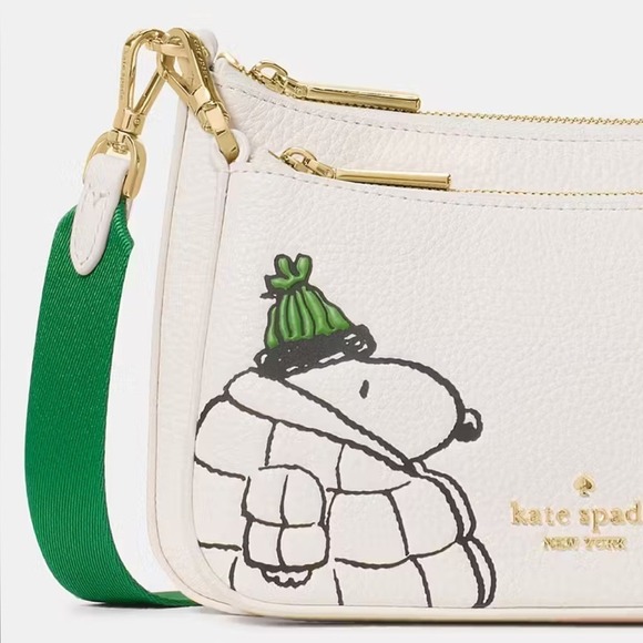 🔥Kate Spade Peanuts Snoopy Duet Small Leather Crossbody Bag Cream/Multi NWT - Picture 5 of 7